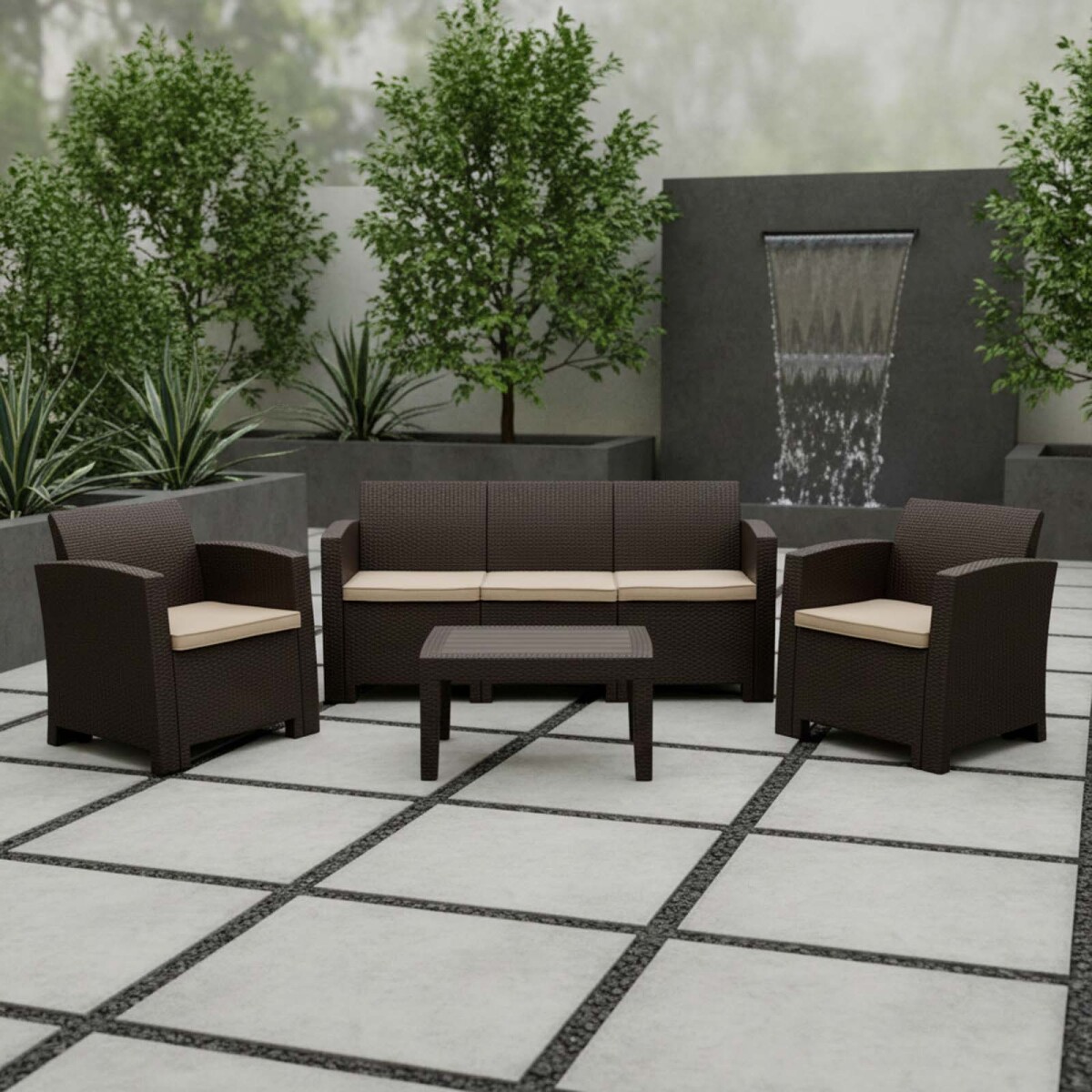 SET DE LIVING EXTERIOR - POLIPROPILENO MARRON TROPEA II 