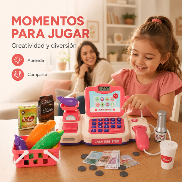 Caja Registradora Infantil Juguete C/ Sonido y Accesorios Color Rosa