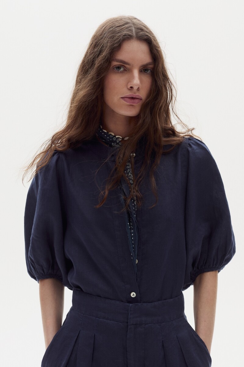 Camisa Bubble en Lino Navy