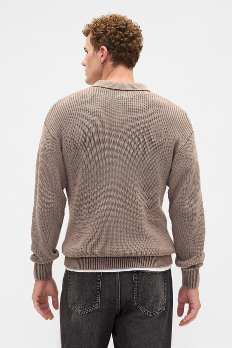 Buzo Tipo Polo Rib Hombre Medium Cool Brown