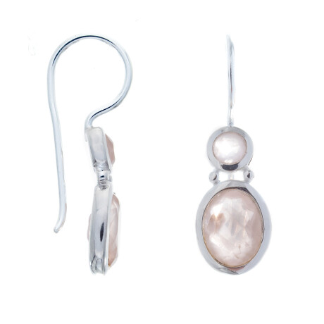 Par de caravanas de plata 925, CUARZO ROSA. Par de caravanas de plata 925, CUARZO ROSA.