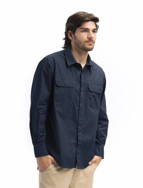 Camisa Algodón Manga Larga Fishing Marino