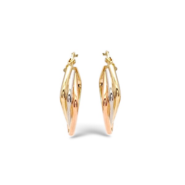 Caravanas aros de oro 3 lineas rombo- Oro bajo - Sin piedra- CA8404 sinpiedra