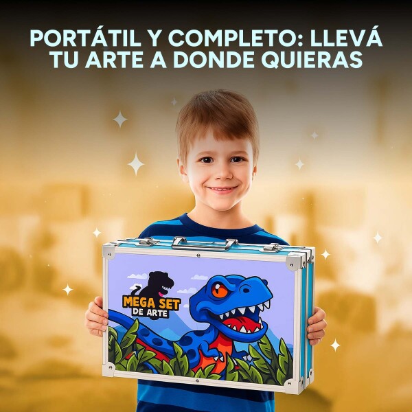 Set Valija Maletín Arte Escolar Didáctico 145 Piezas Pintar Variante Diseño Dinosaurio