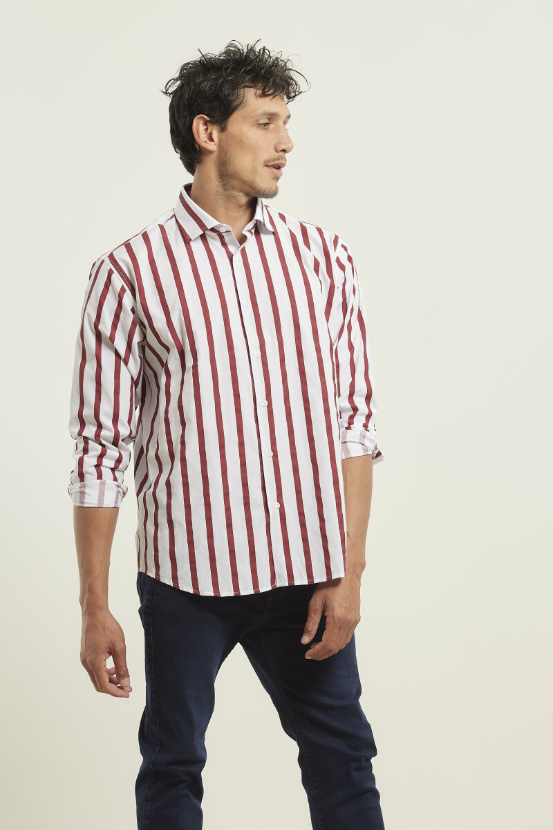 CAMISA HARRINGTON LABEL - Blanco/bordo 