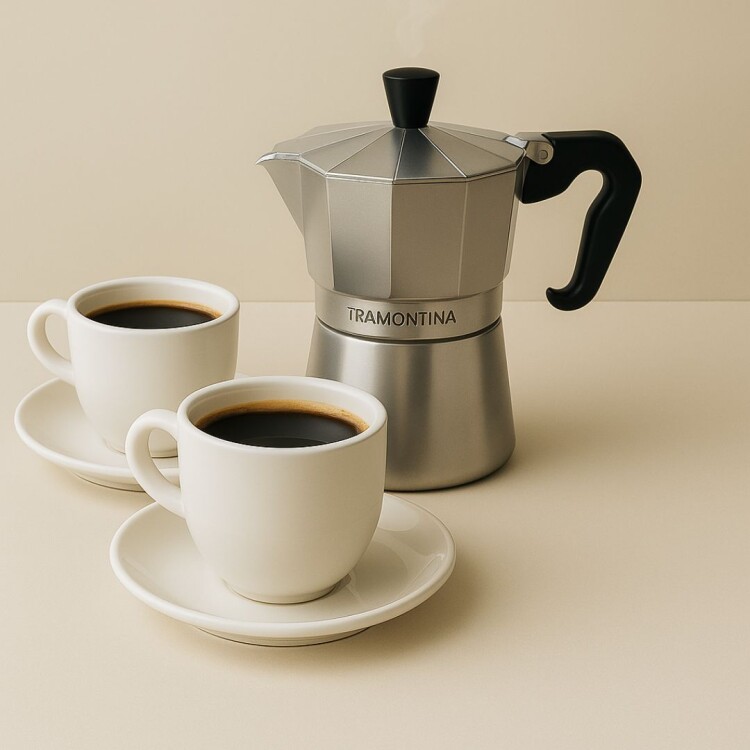 Pack Cafetera Italiana Tramontina + 2 Taza con Plato Pack Cafetera Italiana Tramontina + 2 Taza con Plato