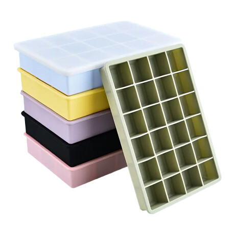 Cubetera Hielera Molde Silicona con Tapa p/24 Cubos de Hielo Amarillo