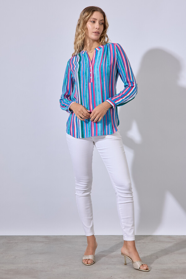 Blusa Botones Printed AZUL/MULTI