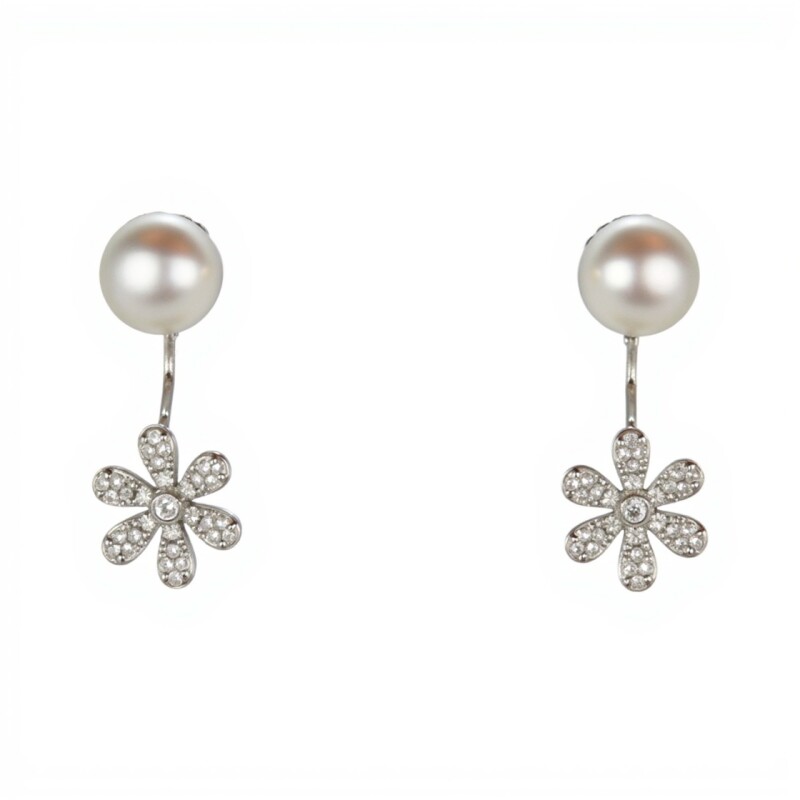 Caravanas Colgantes Perlas Flor- Plata 925 -CA4085 conperla