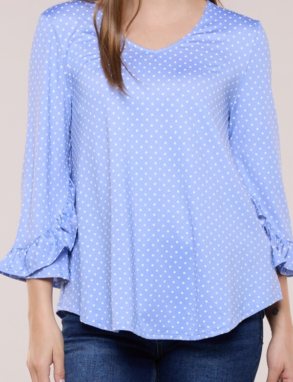 Blusa Lunares Manga 3/4 Con Volados CELESTE/MULTI