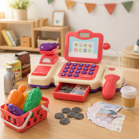 Caja Registradora Infantil Juguete C/ Sonido y Accesorios Color Rosa