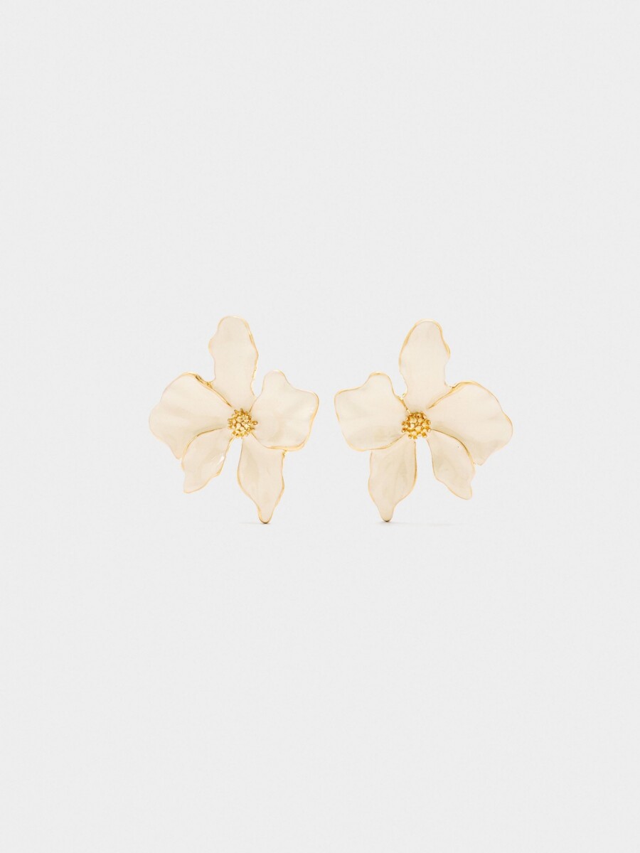 Pendientes Flor Con Esmalte beige