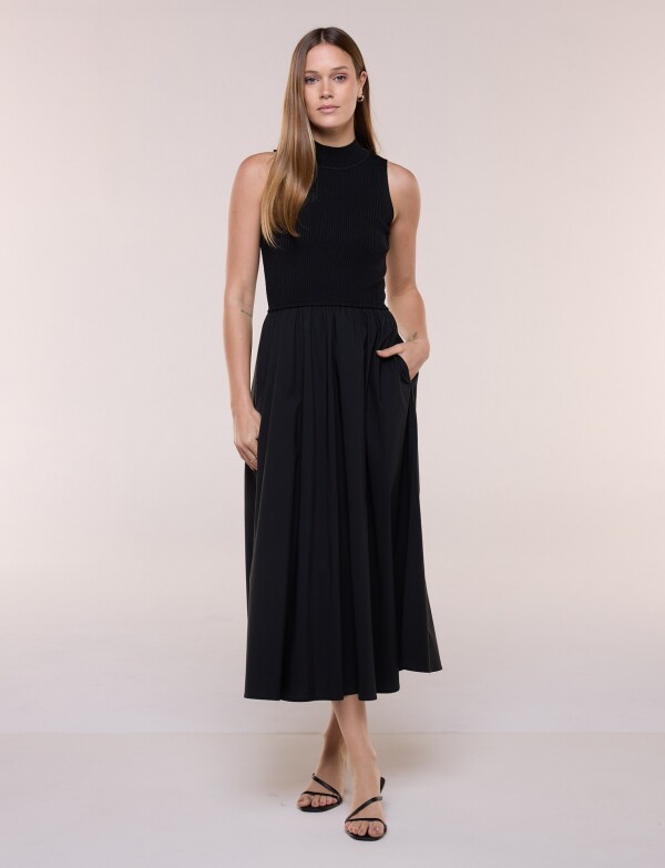 Vestido Midi Combinado NEGRO