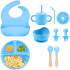 Set Alimentación Bebé Platos Silicona Libre Bpa 10 Piezas Color Celeste
