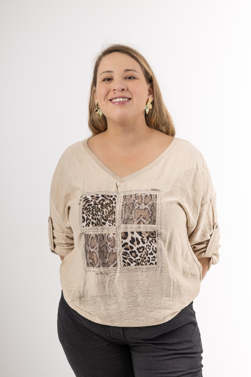 Remera viscosa con aplique print Made in Italy 