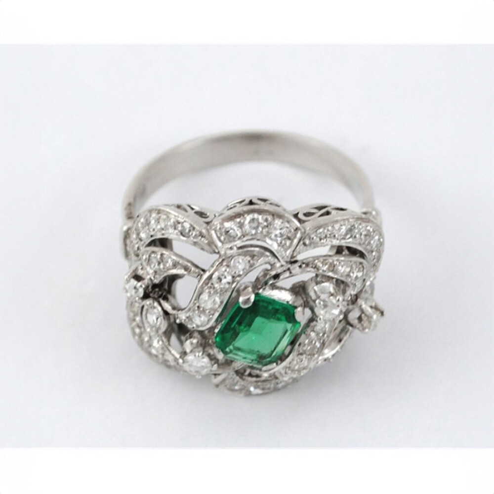 Anillo Platino Brillantes Y Esmeralda Anillo Platino Brillantes Y Esmeralda