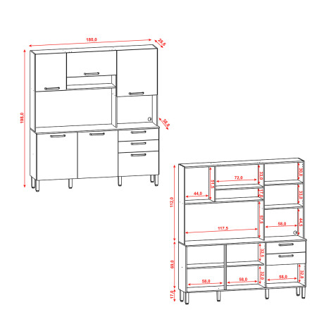 MUEBLE DE COCINA LINEA FERRARA BLANCO Y FREIJO FULL KITS PARANA FREIJO Y BLANCO