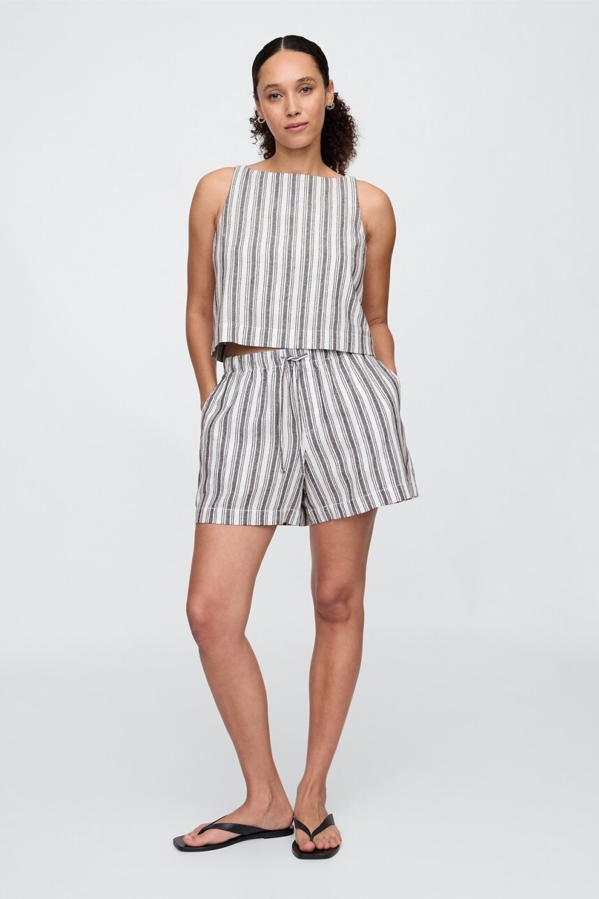 Short De Lino A Rayas Mujer Blue White Stripe