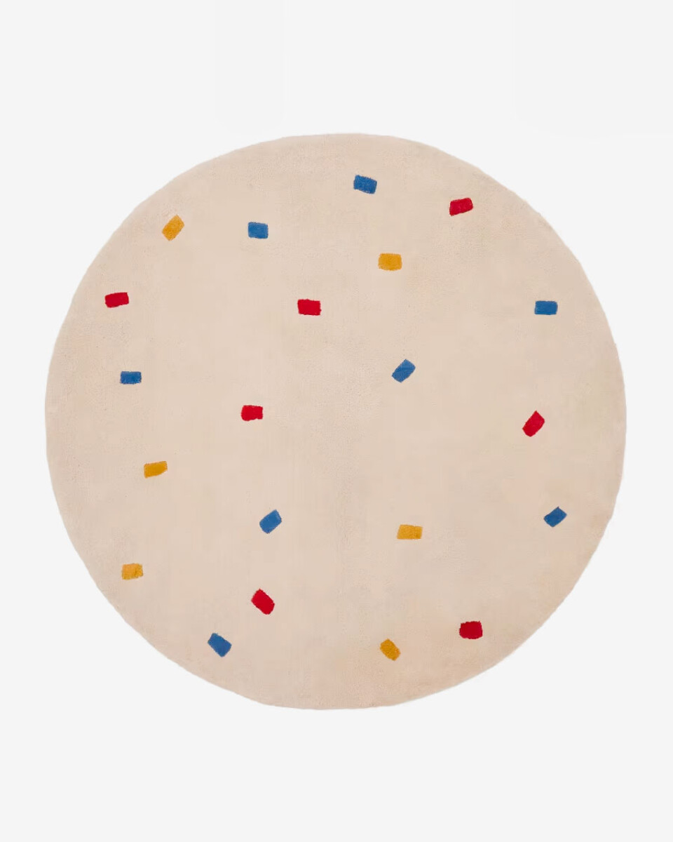 Alfombra Luli 100% de algodón blanco con puntos multicolor Ø 120 cm 
