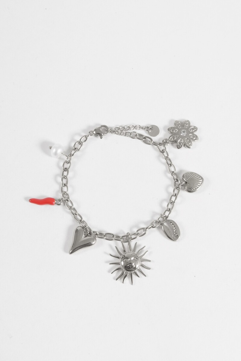 Pulsera dijes sol chilly acero plateado