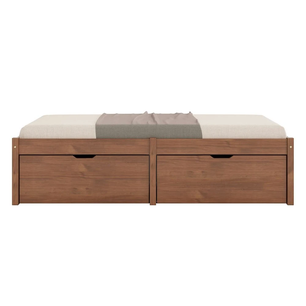 Cama Madera Maciza Con Cajones - 1 plaza - Linea beauty Marron