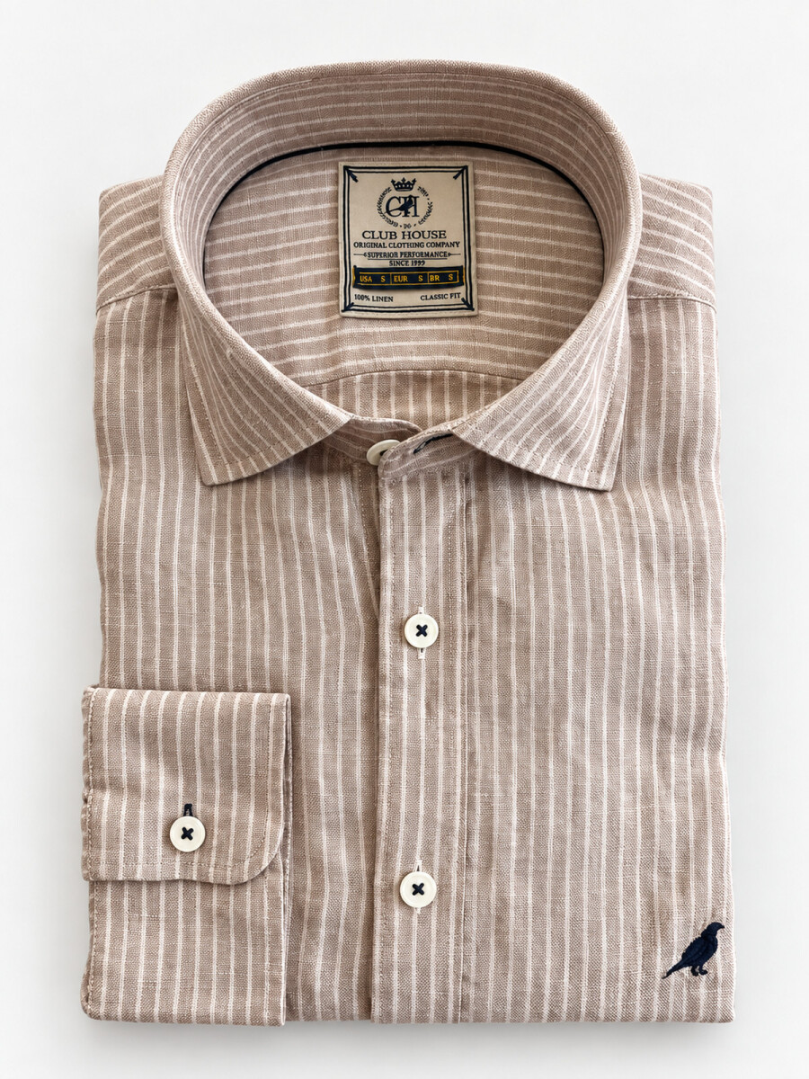 Camisa Lino Short Collar - Rayas Arena 