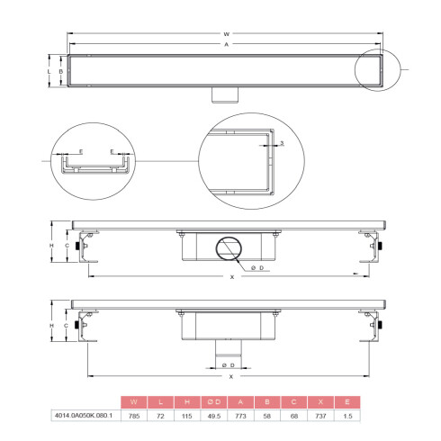 DESAGÜES DESAGUE P/INSERTAR BALDOSA ACERO INOX 304 Y PVC 000