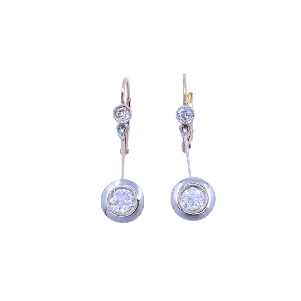 Caravanas antiguas oro 18k 2 tonos con brillantes. Caravanas antiguas oro 18k 2 tonos con brillantes.