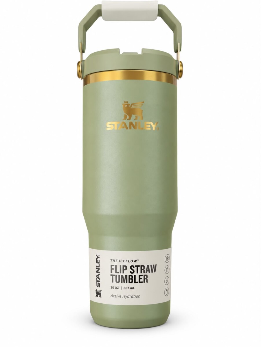 Botella FLIP STRAW TUMBLER - Verde combinado con Dorado 