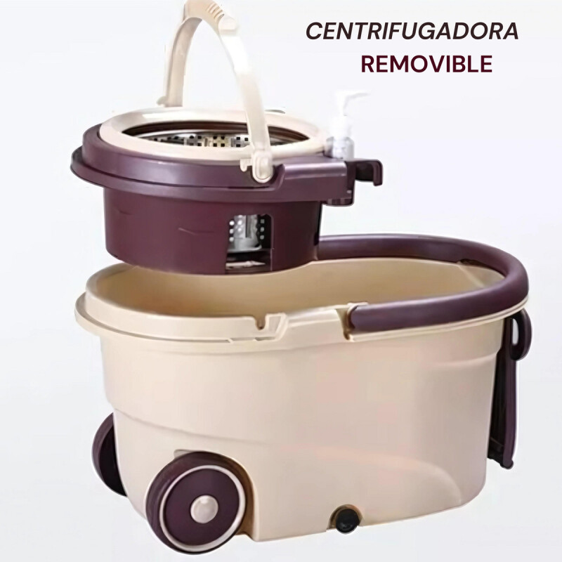 Balde Trapeador Centrifugado Acero Inox 5lts + Mopa Beige