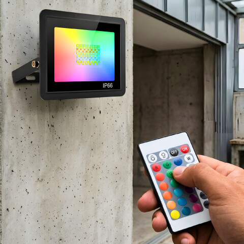 Foco Reflector RGB Control IP66 Exterior Interior 18 LED 20W Color Negro