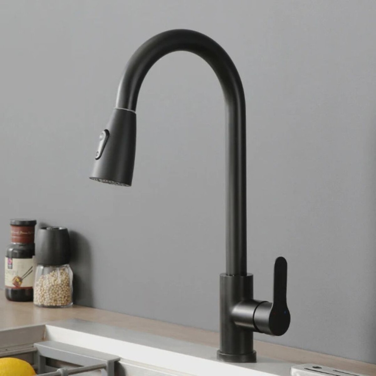 Canilla Monocomando Extensible Cocina Manguera Retráctil Negro 