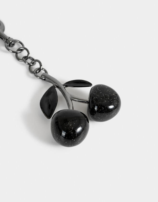 Llavero Glitter Llavero Y Charm De Cereza Negra - Negro