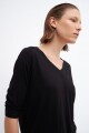 Remera escote V con escote tejido negro
