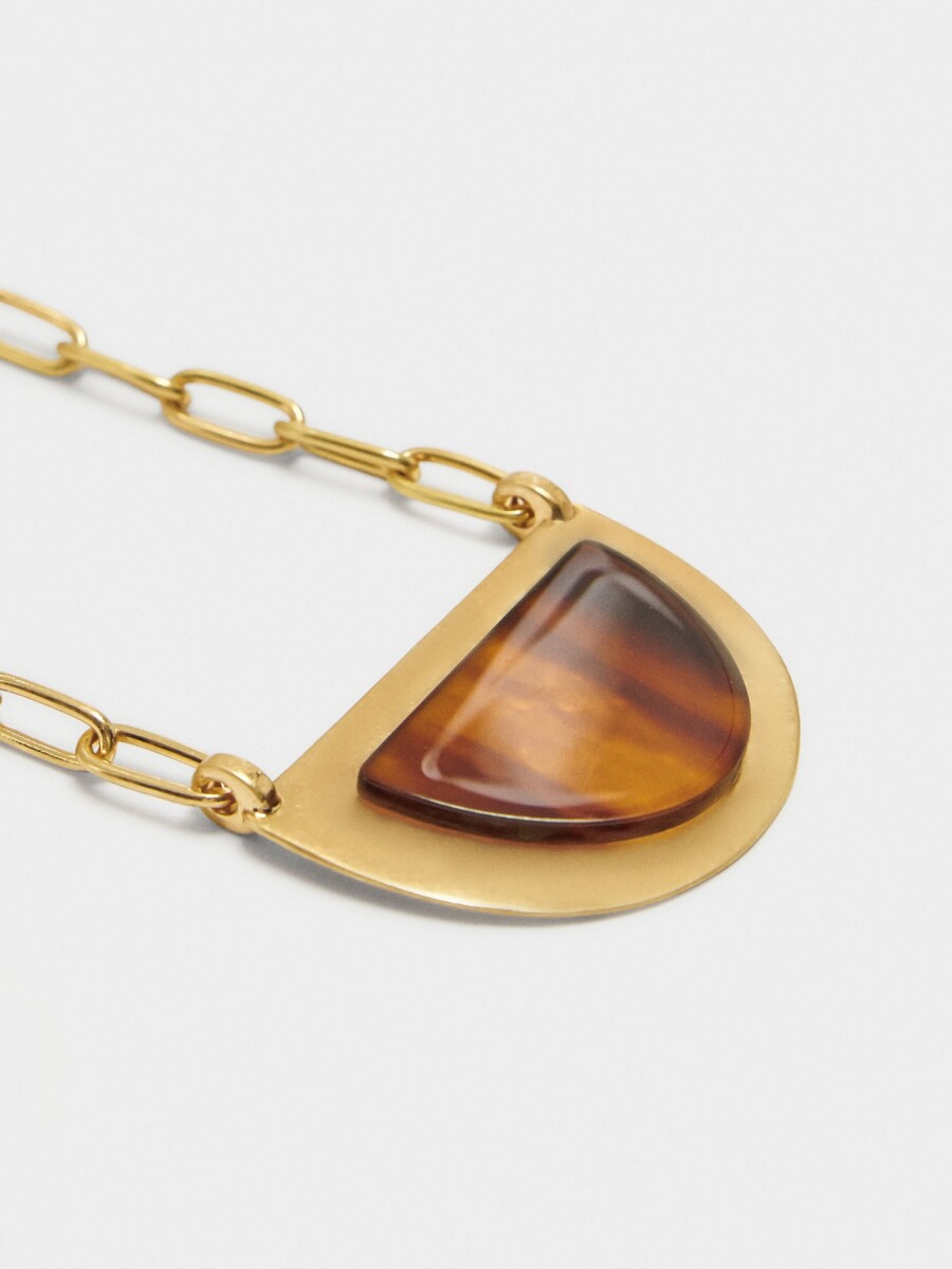 Collar Corto Con Colgante Efecto Piedra marron