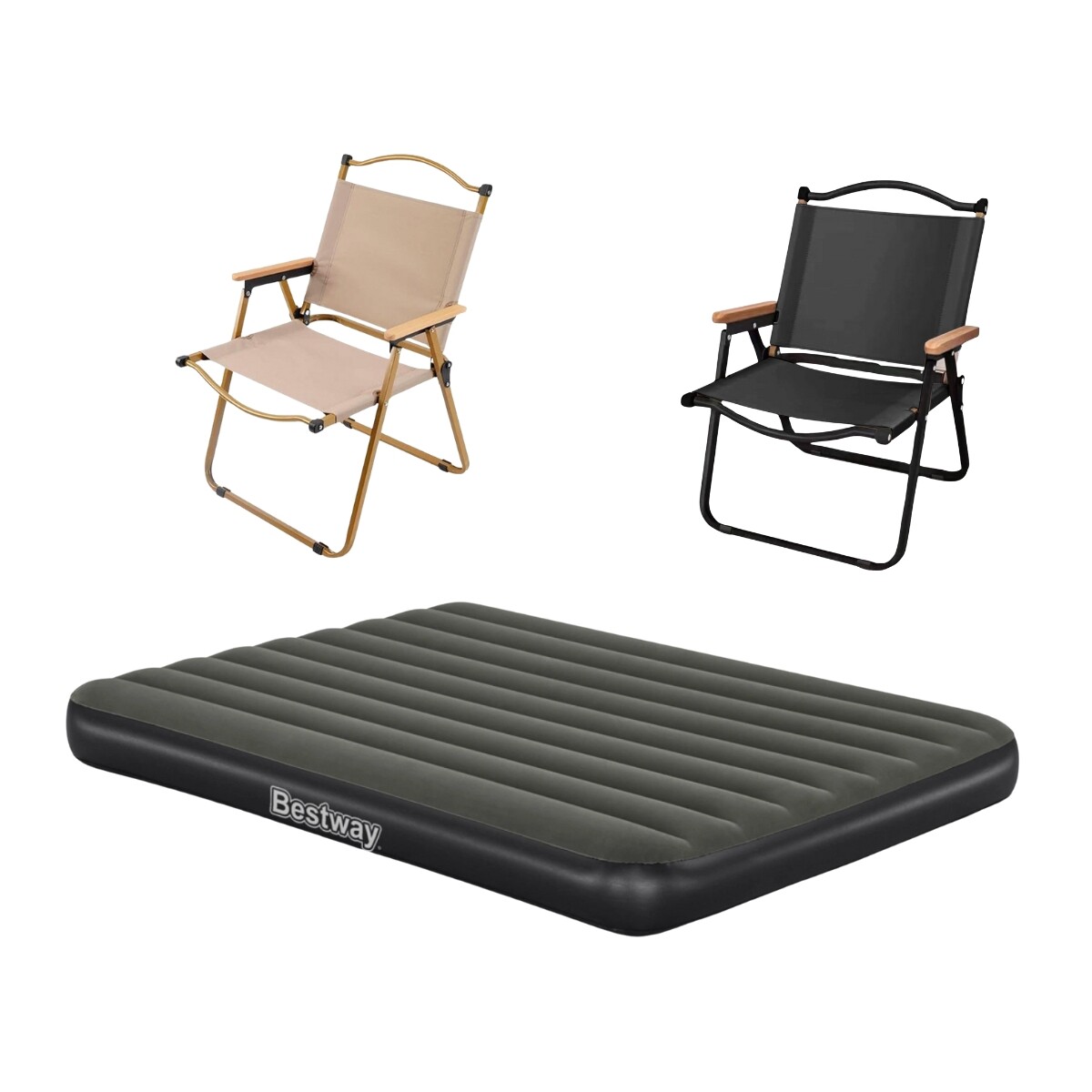COMBO de 2 sillas plegable + Colchón BESTWAY 203 x 152 x 25 cm inflable tamaño Queen con bomba de aire incorporada 