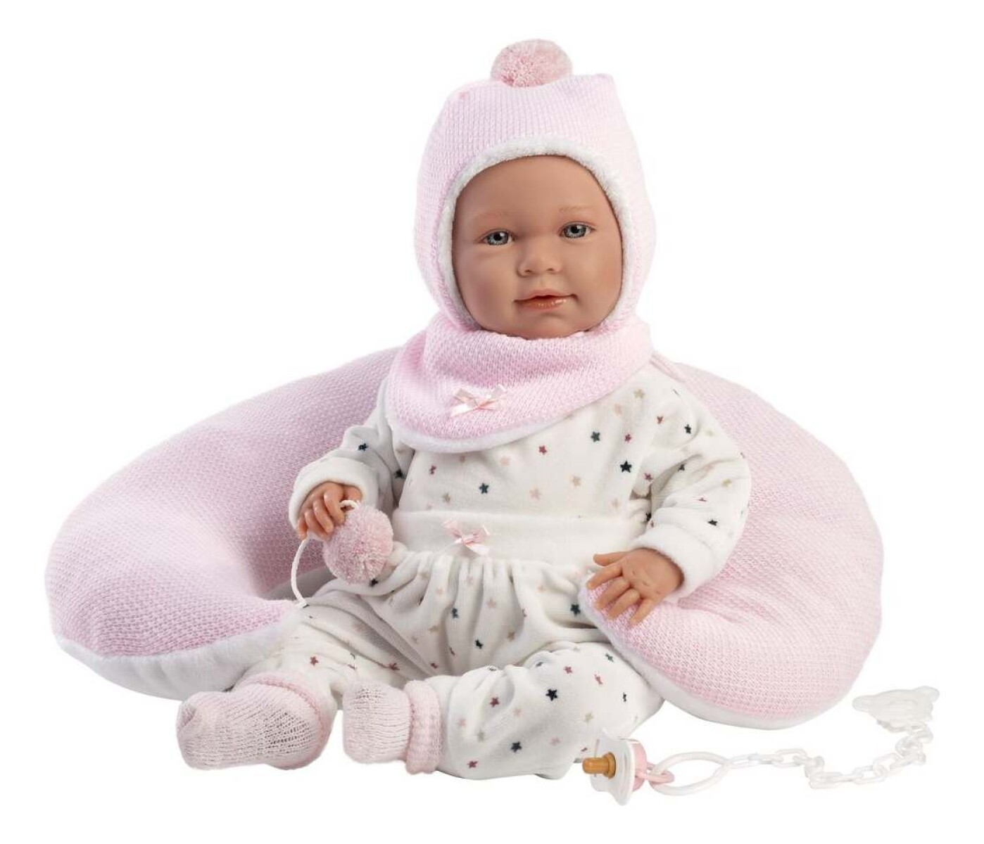 Muñeca Mimi Llorens 42cm con Almohada de Luna Rosa y Chupete - Diseño Luna Rosa 