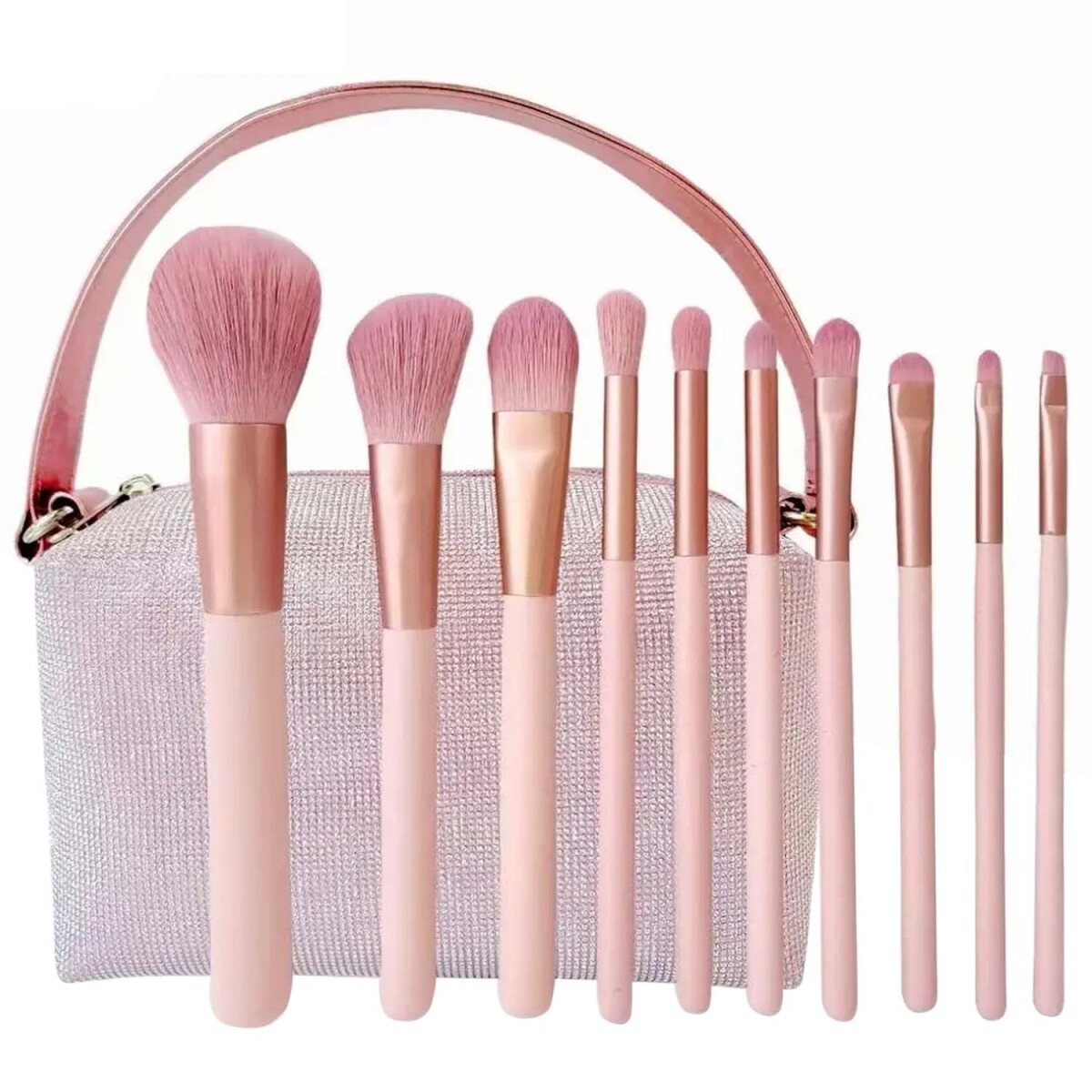 Set Completo Maquillaje 10 Piezas Brochas Pinceles y Estuche - Rosado 