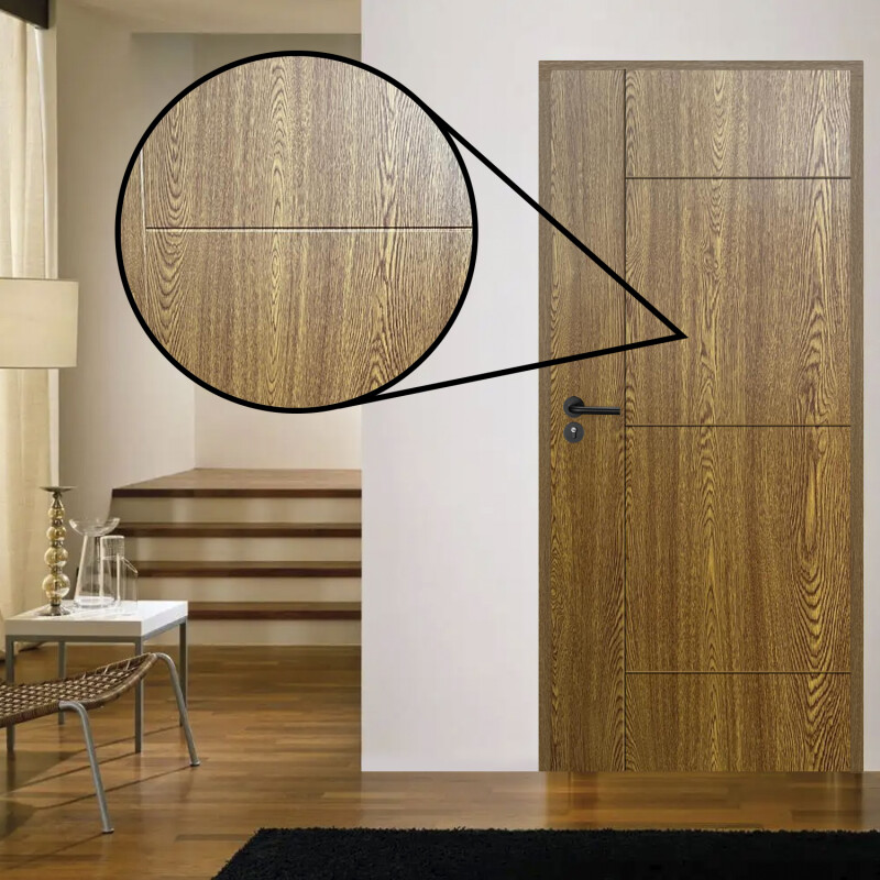 Puerta Desarmada Interior en MDF con Marco y Cerradura Lumax Marrón Claro Diseño Ankara Herraje Negro