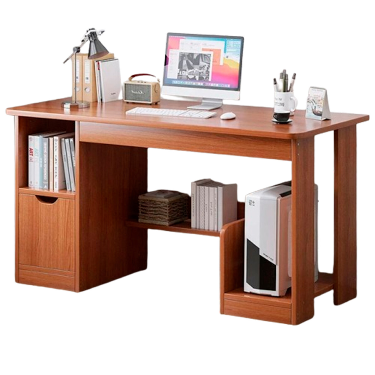 Escritorio Mesa de PC Minimalista Con Cajón y Estante 123-39 - MARRON-OSCURO 