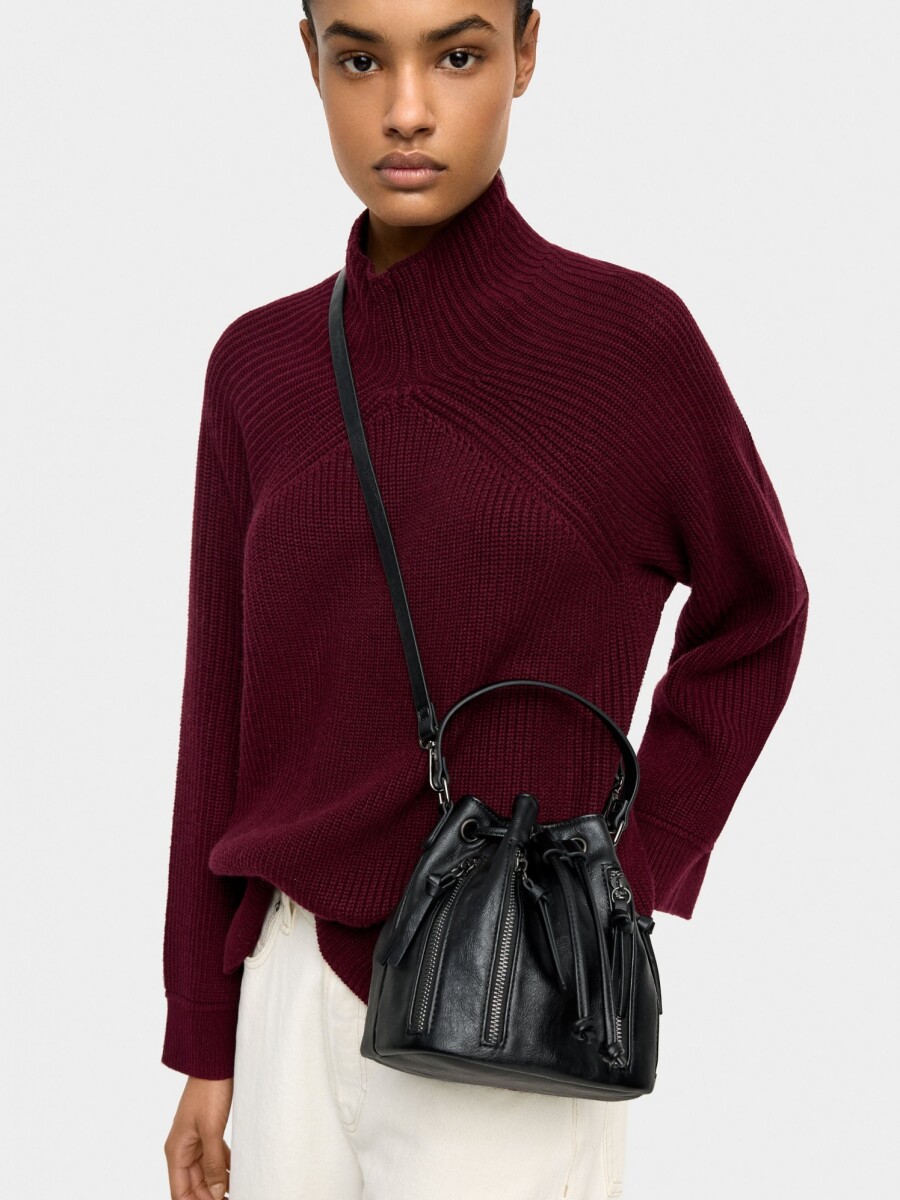 Bolso Bombonera Con Textura Y Cremalleras negro