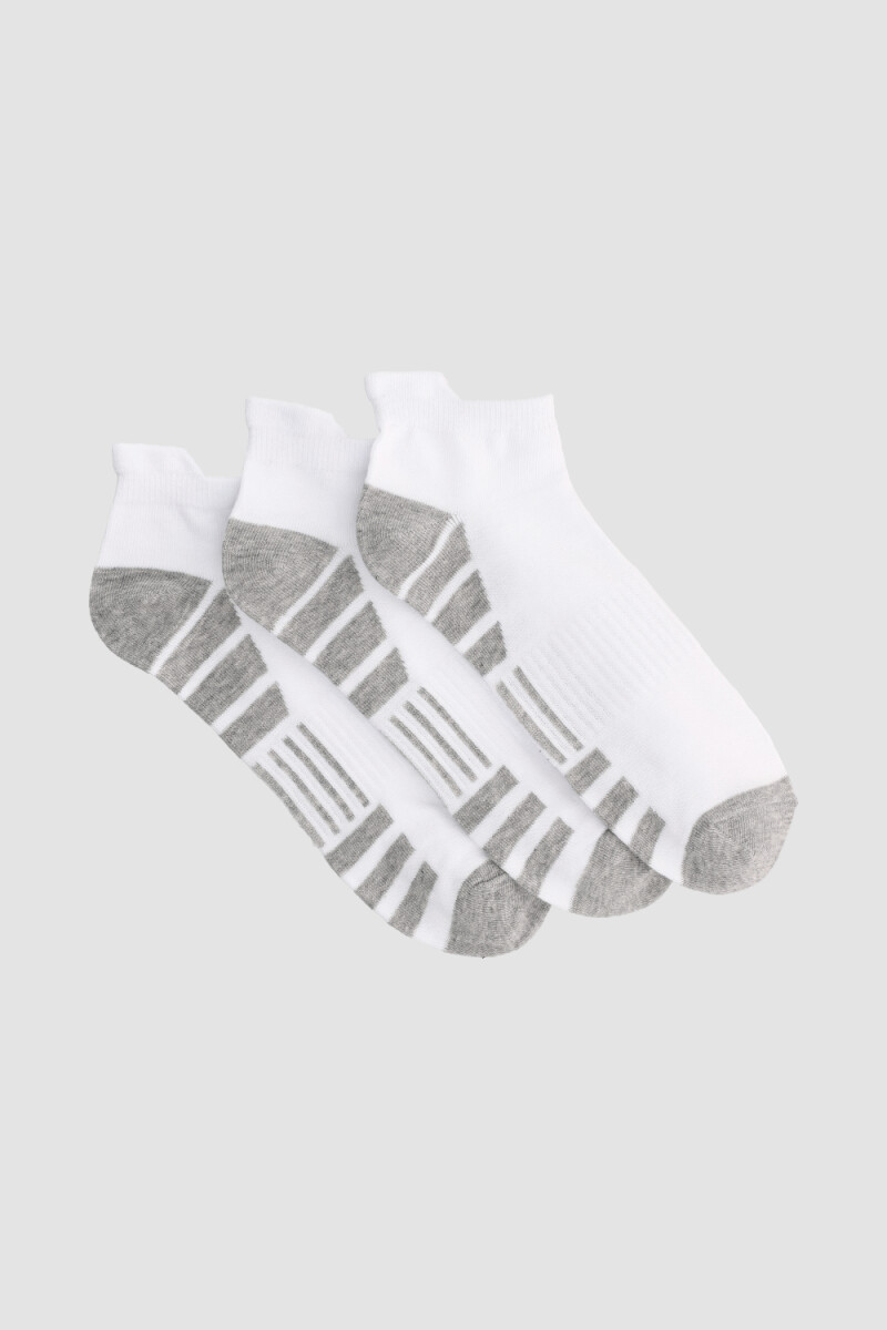 Pack x3 medias cortas con diseño deportivo - Blanco 