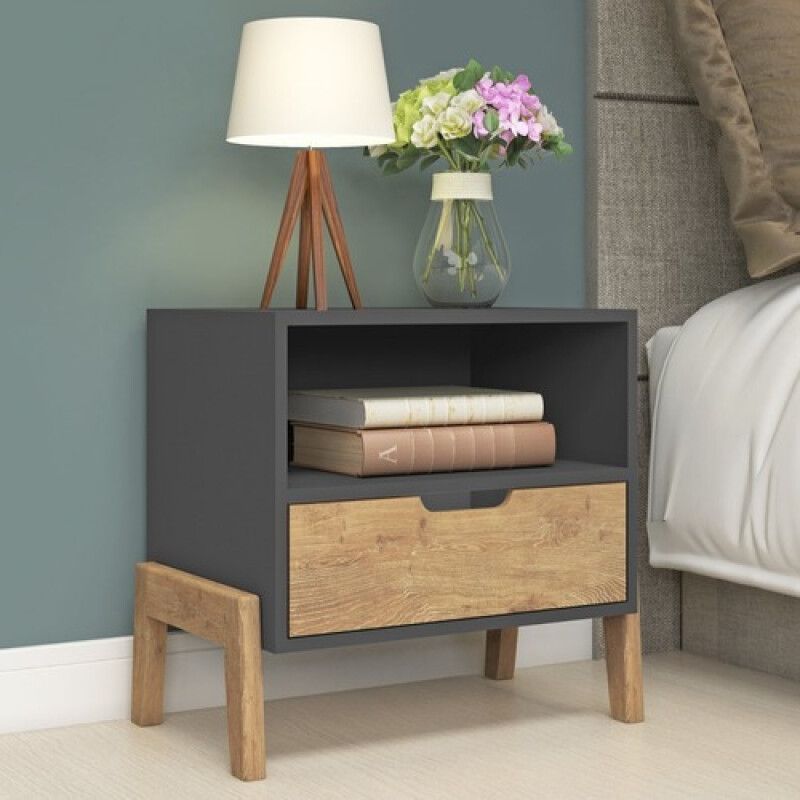 Mesa De Luz Nordica Living Dormitorio Combinada 1 Cajón X2 Negro