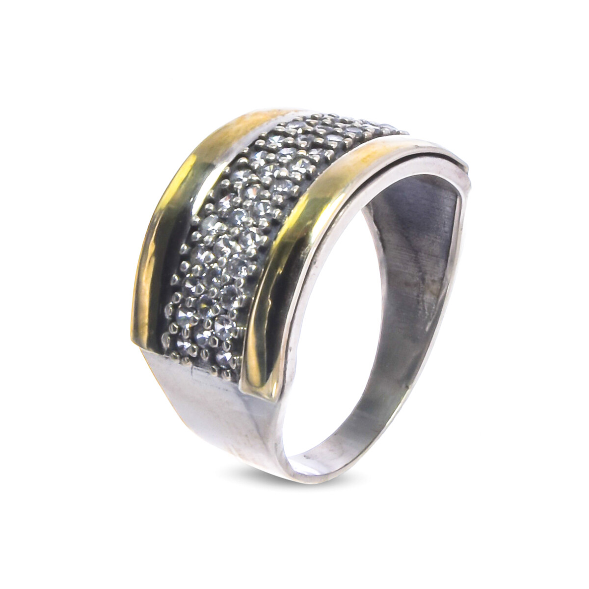 Anillo de plata 925 y double en oro 18 ktes con circonias. 