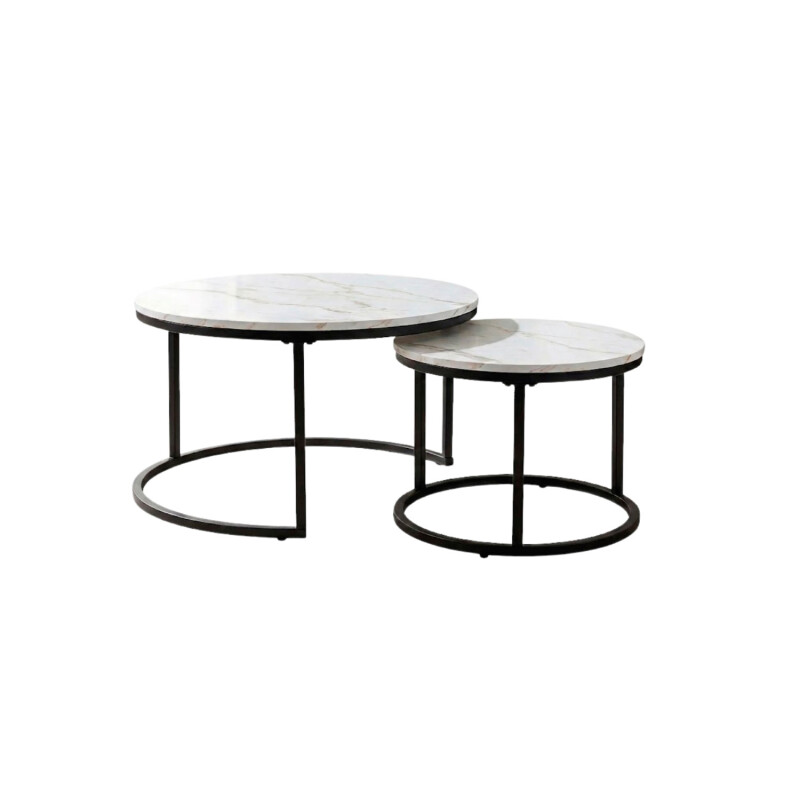 Set 2 mesas auxiliares ratonas tipo nido Doncaster Negro/blanco