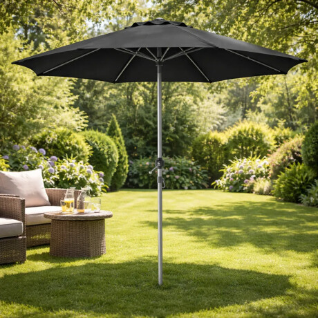 Sombrilla Jardín 2,10m Con Manivela Exterior Resistente Negro