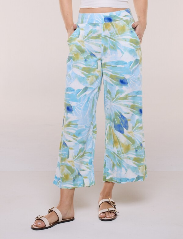 Pantalon Lino Crop MULTI/CELESTE