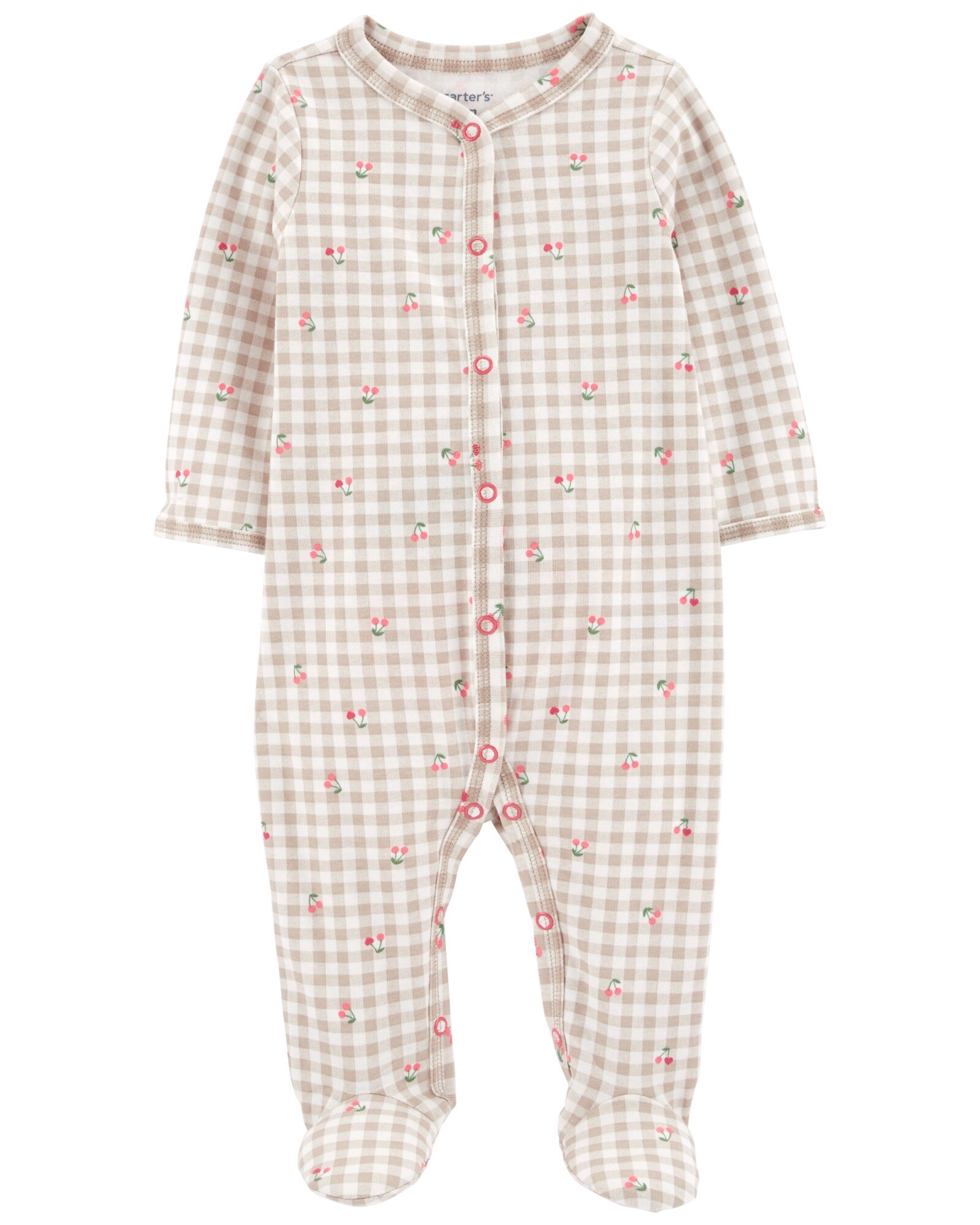 Pijama una pieza de algodón, con pie, diseño cerezas Sin color