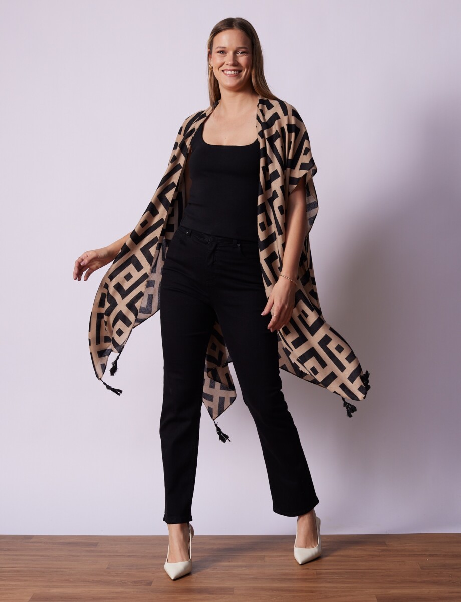Kimono Printed - Negro/beige 