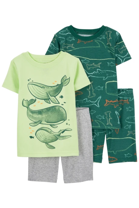 Pijama cuatro piezas de algodón, dos pantalones y dos remeras manga corta diseño ballenas Pijama cuatro piezas de algodón, dos pantalones y dos remeras manga corta diseño ballenas